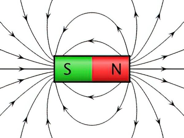 Magnetické póly a siločáry magnetu. Ilustrace Wikimedia Commons. Magnetické póly a siločáry magnetu.