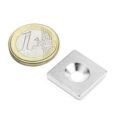 Ocelový plech 20 × 20 × 3 mm, protikus pro magnet, otvor na šroub M5 | OP-20-20-03