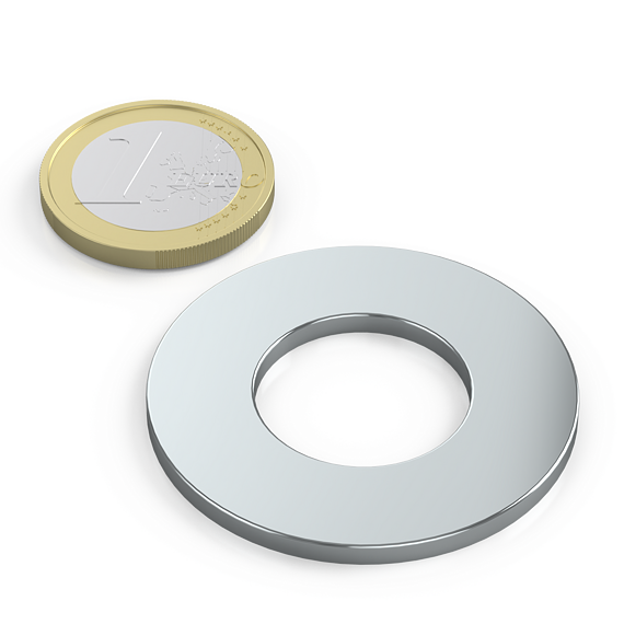 Neodymový kruhový magnet Ø 40/20 mm, v. 4 mm, N50, pozinkovaný, síla 13 kg