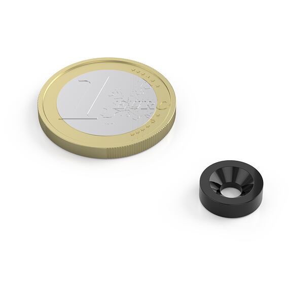 Neodymový kruhový magnet Ø 10/7-3,5 mm, v. 3 mm, M3, síla 1,6 kg, černý
