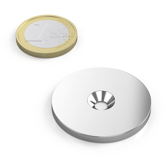 Neodymový kruhový magnet Ø 34/9,5-4,5 mm, v. 4 mm, M4, síla 10 kg