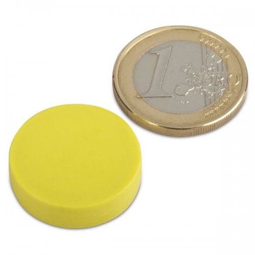 Neodymový magnet kotouč Ø 22 mm, v. 6 mm, žlutý, vodotěsný plast, síla 4,1 kg