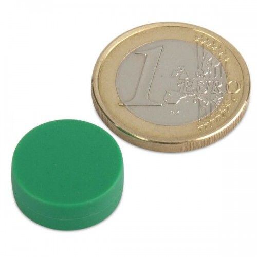 Neodymový magnet kotouč Ø 16 mm, v. 6 mm, zelený, vodotěsný plast, síla 2,6 kg