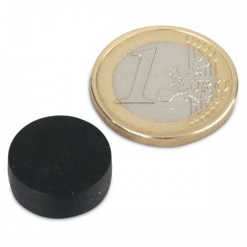 Neodymový magnet kotouč Ø 16 mm, v. 6 mm, černý, vodotěsný plast, síla 2,6 kg