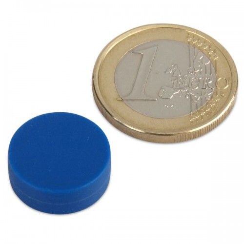 Neodymový magnet kotouč Ø 16 mm, v. 6 mm, modrý, vodotěsný plast, síla 2,6 kg