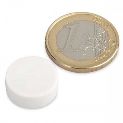 Neodymový magnet kotouč Ø 16 mm, v. 6 mm, bílý, vodotěsný plast, síla 2,6 kg