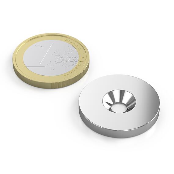 Neodymový kruhový magnet Ø 23/9,5-4,5 mm, v. 4 mm, M4, síla 6,5 kg