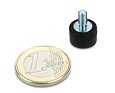Pogumovaný neodymový magnetický úchyt, kruhový Ø 12 mm, závitový čep M4, síla: 1,3 kg