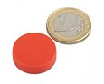 Neodymový magnet kotouč Ø 22 mm, v. 6 mm, červený, vodotěsný plast, síla 4,1 kg
