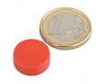 Neodymový magnet kotouč Ø 16 mm, v. 6 mm, červený, vodotěsný plast, síla 2,6 kg